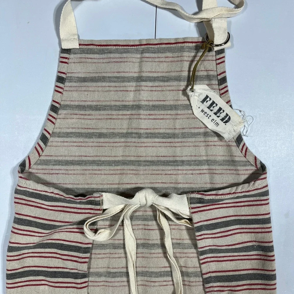 FEED West Elm Striped Canvas Apron Cotton Wool Blend Made in USA Kitchen Cottage